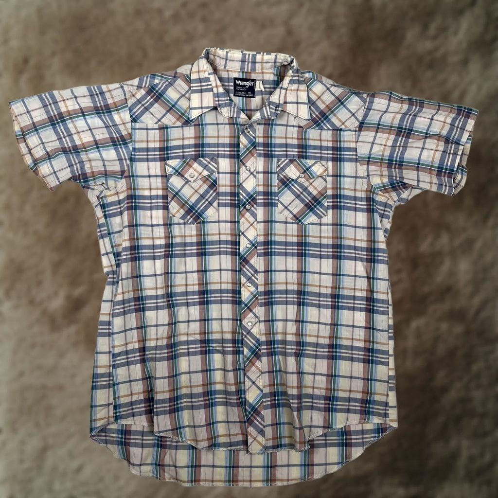 Wrangler Wrangler Shirt Mens 2XLT Multicolor Plaid Short Sleeve Snap Front Western Tall Size US XXL / EU 58 / 5 - 1 Thumbnail