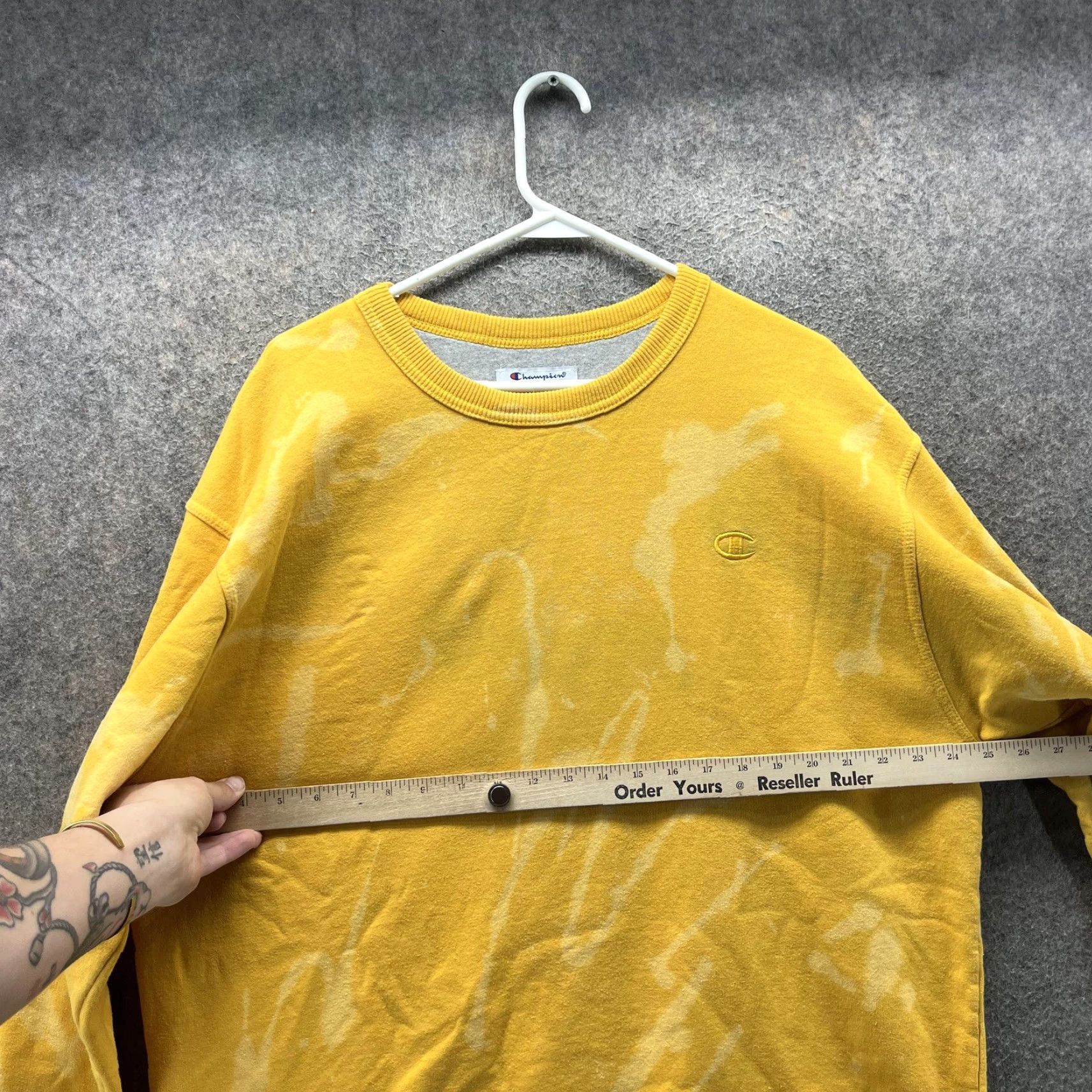 Champion Champion Sweatshirt Mens XL Yellow Bleach Dye Crewneck Pullover Fleece Logo Size US XL / EU 56 / 4 - 7 Thumbnail