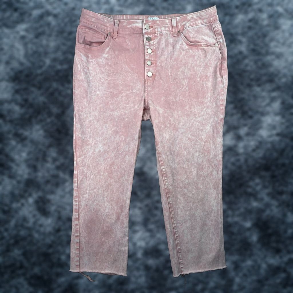 Vintage Time And Tru Jeans Womens 18 Pink Tie Dye Button Fly Denim High Rise Crop Jeans Size 40" / US 18 - 1 Thumbnail