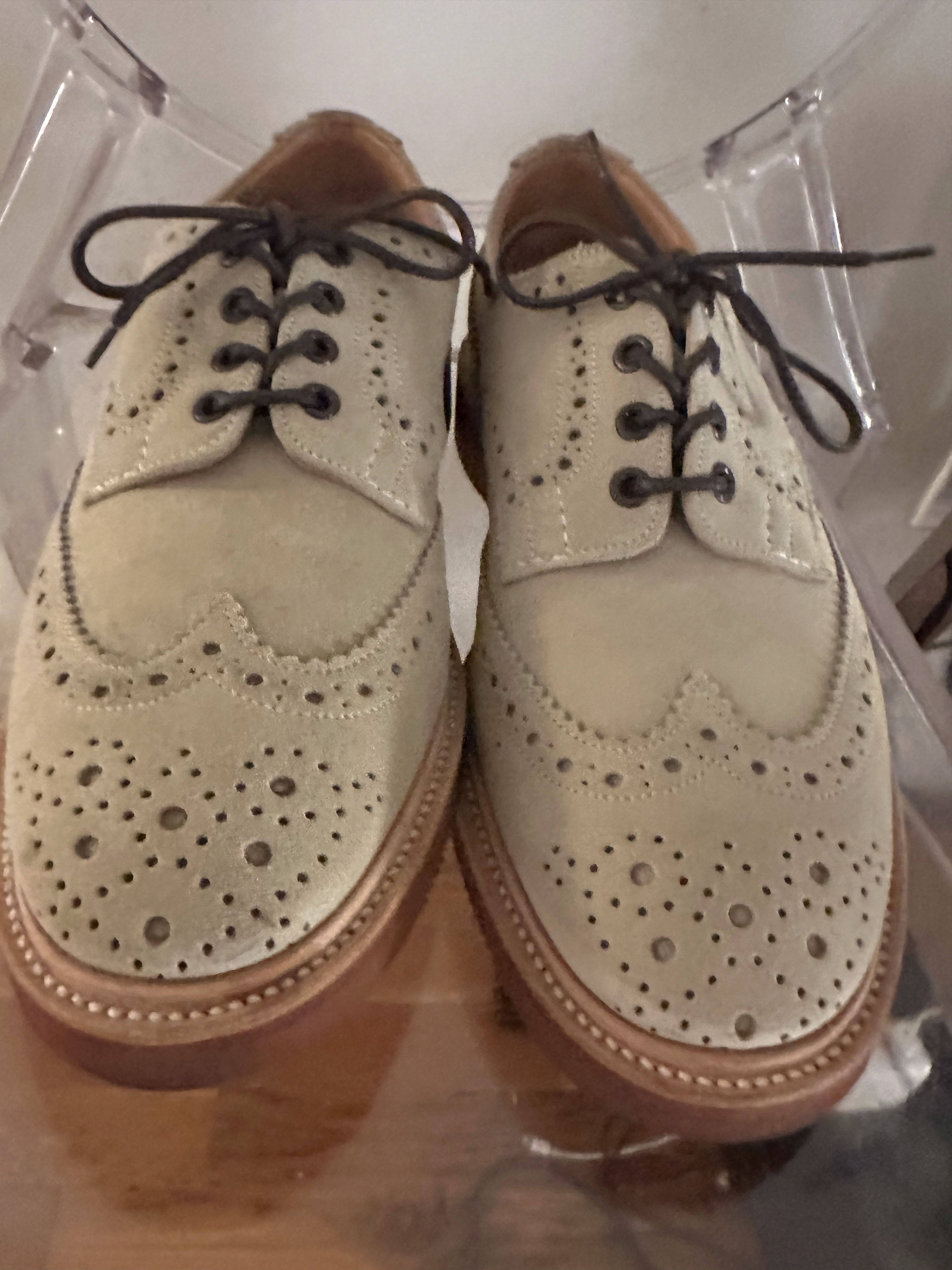 Tricker's Tricker's Bourton Beige Suede Brogue – Vibram – UK 9.5 Size US 10.5 / EU 43-44 - 1 Thumbnail