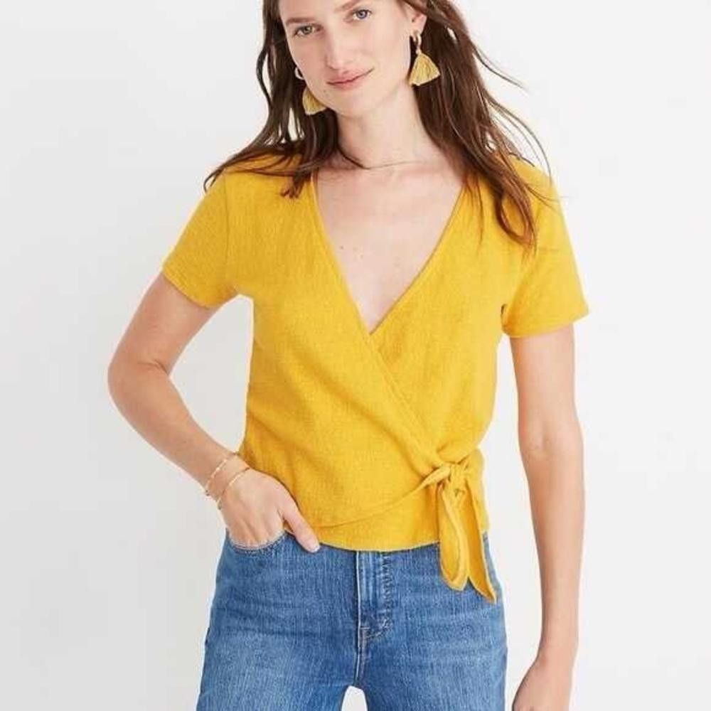 Madewell Madewell l Texutre & Thread Yellow Wrap Top XS Size XS / US 0-2 / IT 36-38 - 1 Thumbnail