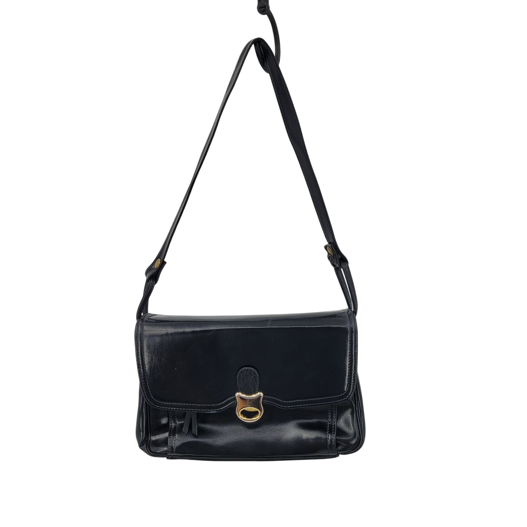 Vintage Vintage 60s Handbag Black Leather Shoulder Bag Adjustable S Size ONE SIZE - 1 Thumbnail