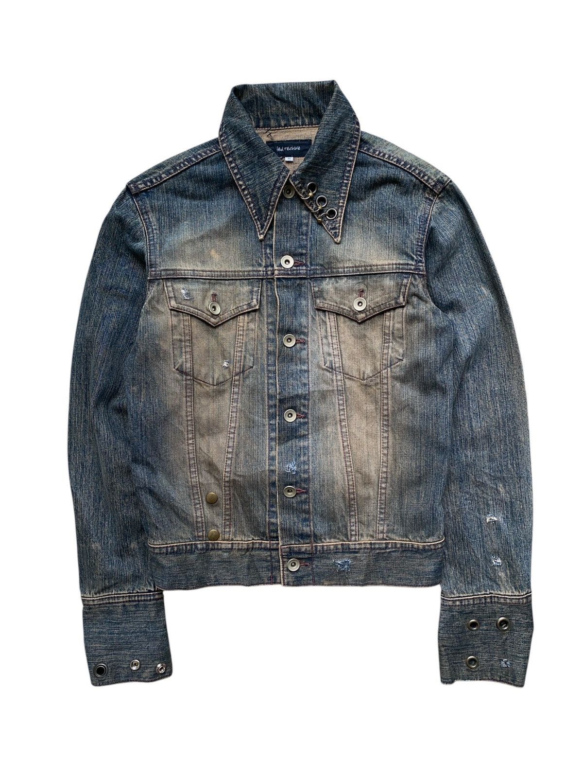 2000s Led Rechwe Mud Wash Pierced Denim Jacket