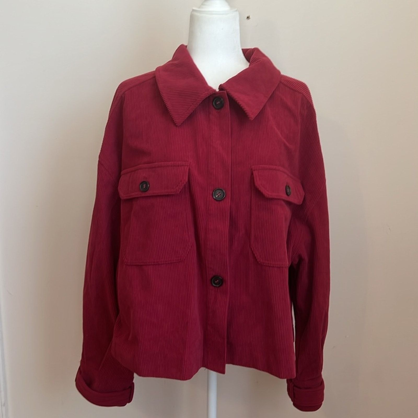 Anthropologie Avec Les Filles Raspberry Corduroy Cropped Jacket Size XL / US 12-14 / IT 48-50 - 3 Thumbnail