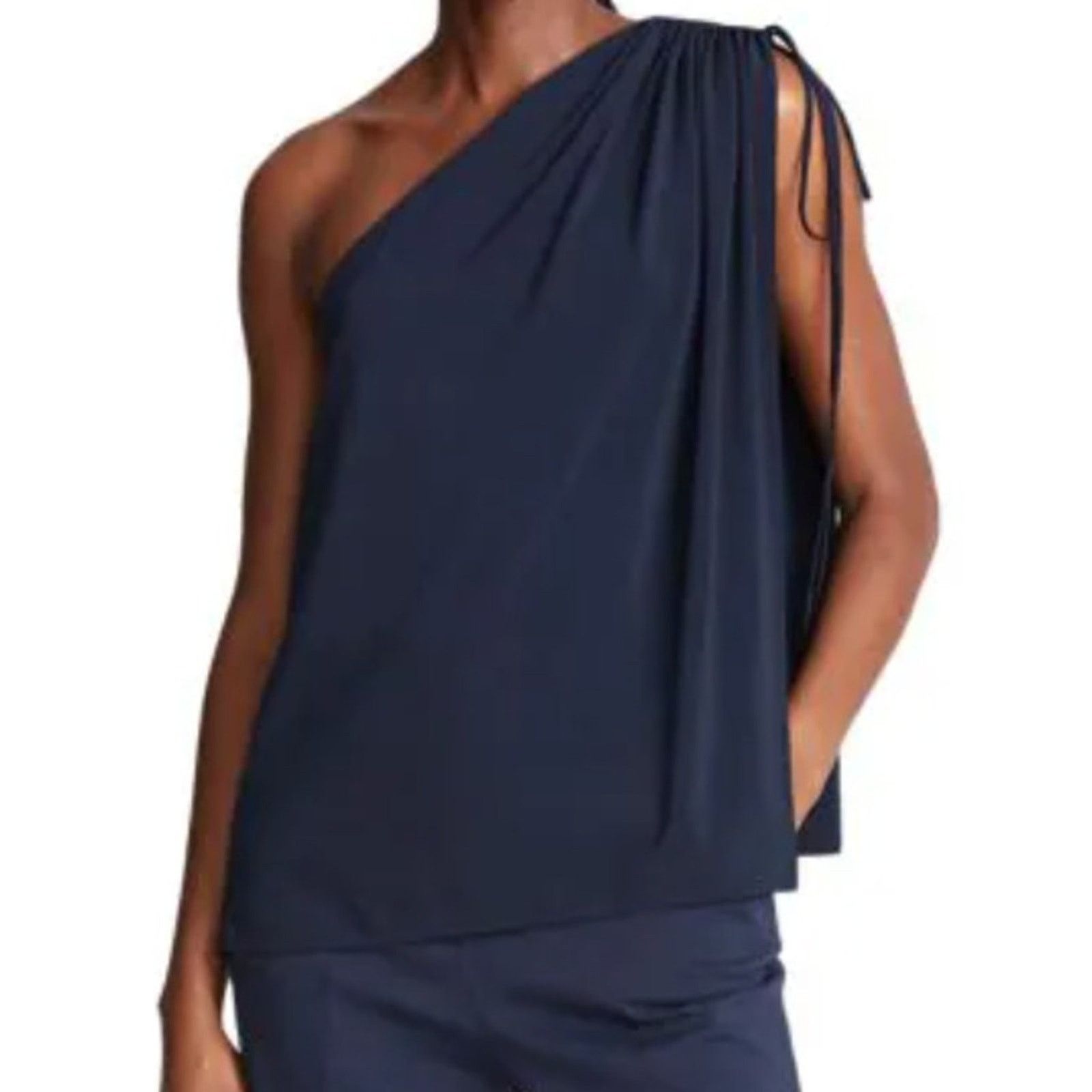 Halston Halston Nathalie Jersey Draped One Shoulder Navy Top XL Size XL / US 12-14 / IT 48-50 - 5 Thumbnail