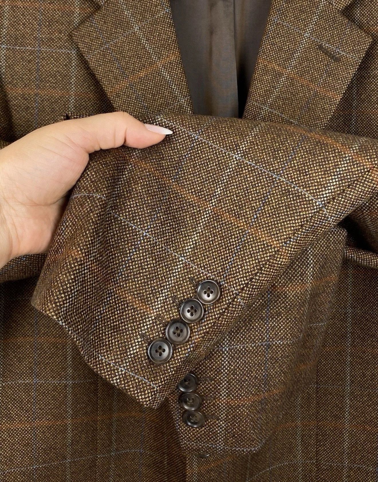 Harris Tweed Mario Barutti 3 Buttons Blazer Jacket Brown Wool Cashmere Size 52R - 3 Thumbnail