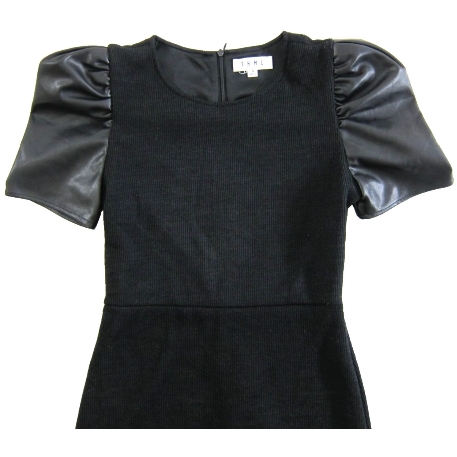 Vintage THML Black Dress Puff Sleeve Short Sheath Work Party Dress S Small Size 28" / US 6 / IT 42 - 4 Thumbnail