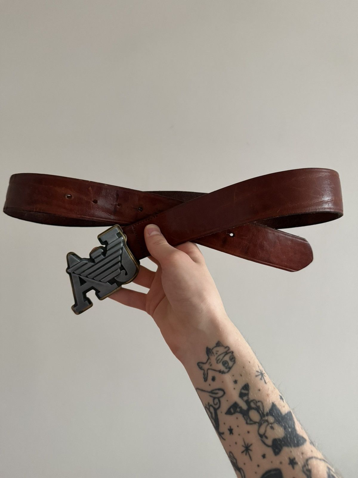 Armani Armani Jeans Brown Leather AJ Logo Belt Made in Italy Size ONE SIZE - 1 Thumbnail