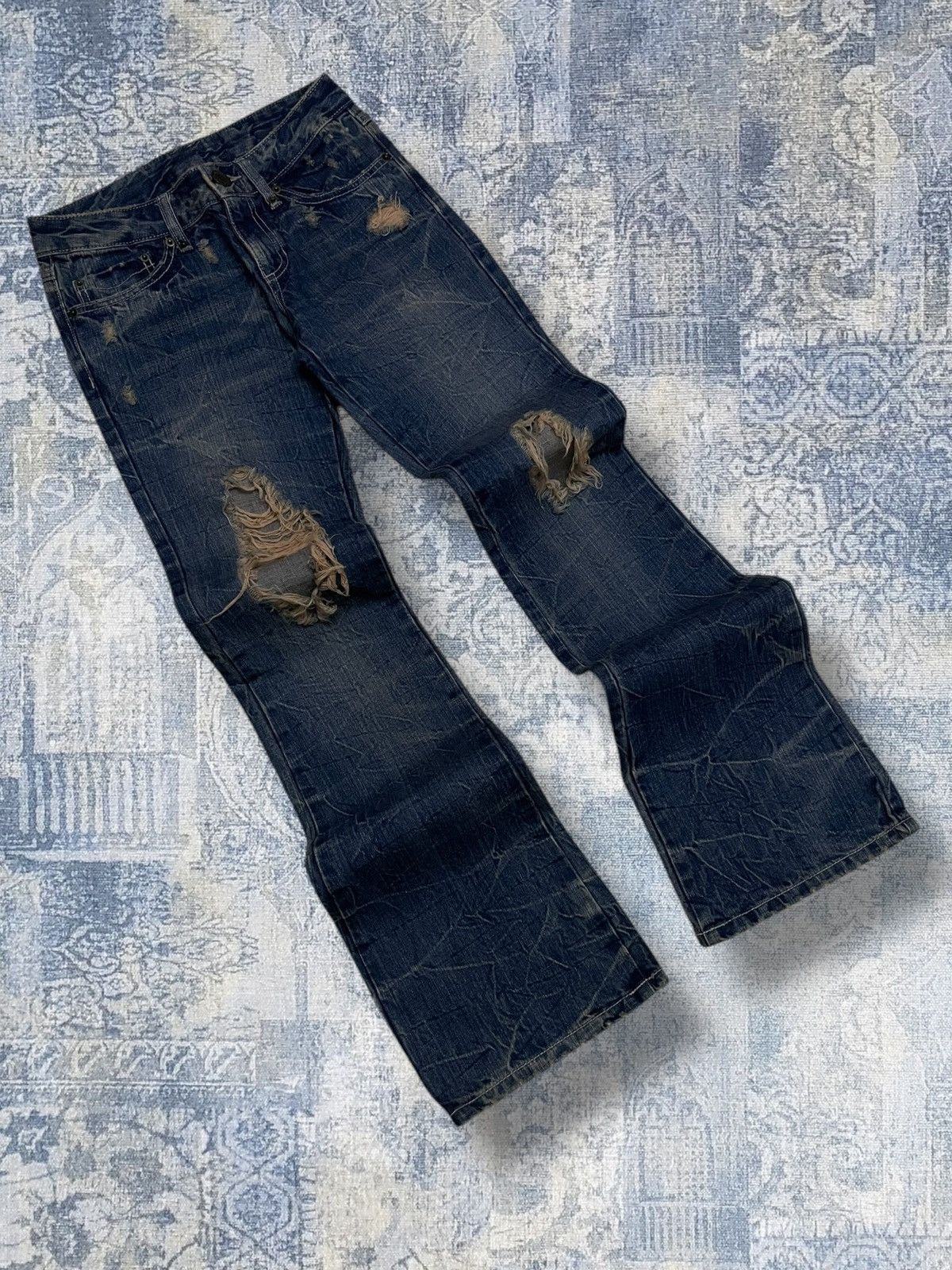 Tornado Mart Vintage 1990s Og Designer Nylaus Japan Flared Mudwash Denim Size US 26 / EU 42 - 2 Thumbnail