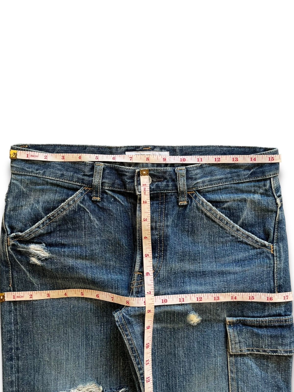 Japanese Brand Vintage Japanese Domingo Blue Wash Distressed Cargo Jeans Size US 31 - 11 Thumbnail
