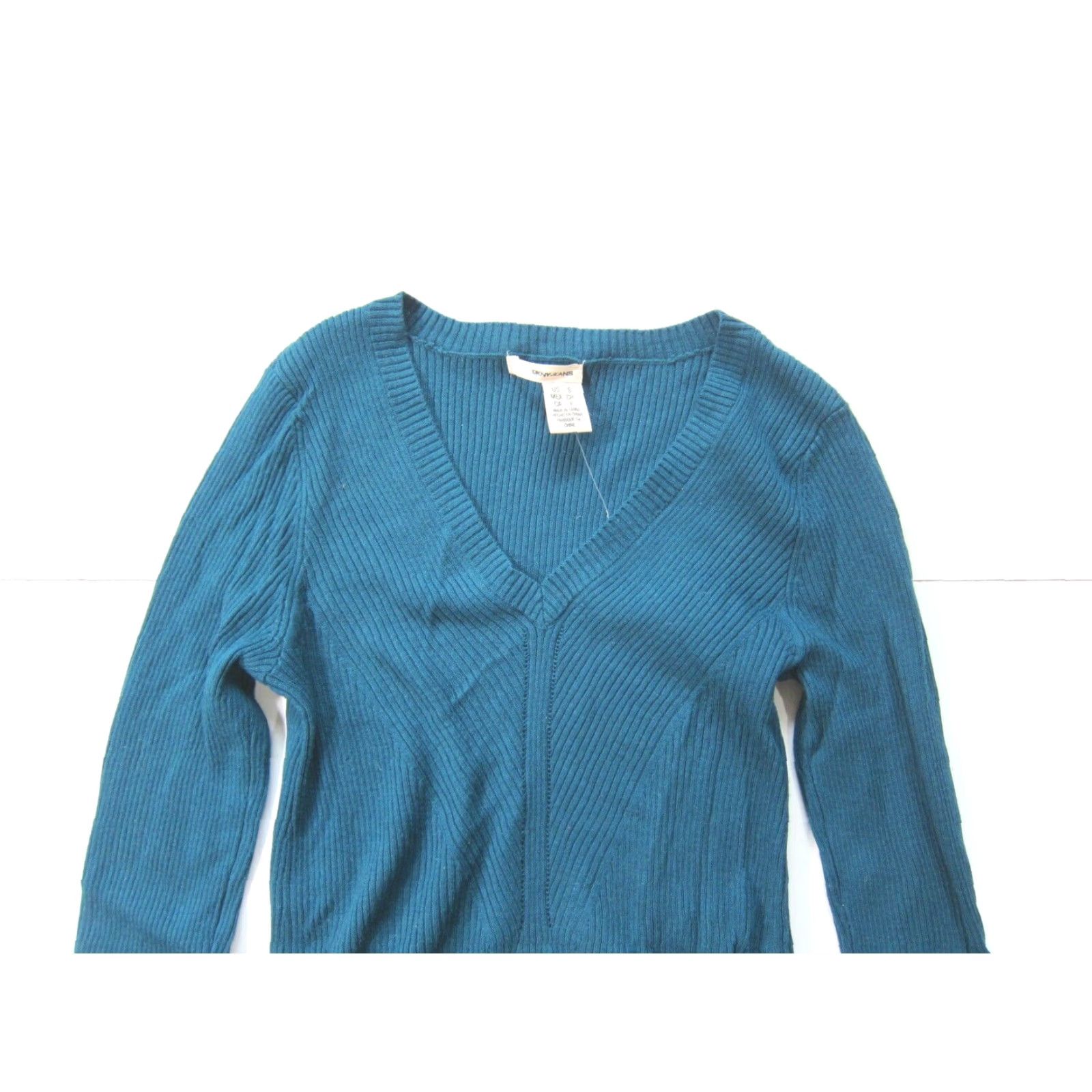 DKNY NWT DKNY Green Stretch Ribbed Knit V-Neck Long Sleeve Pullover Sweater Women S Size S / US 4 / IT 40 - 6 Thumbnail