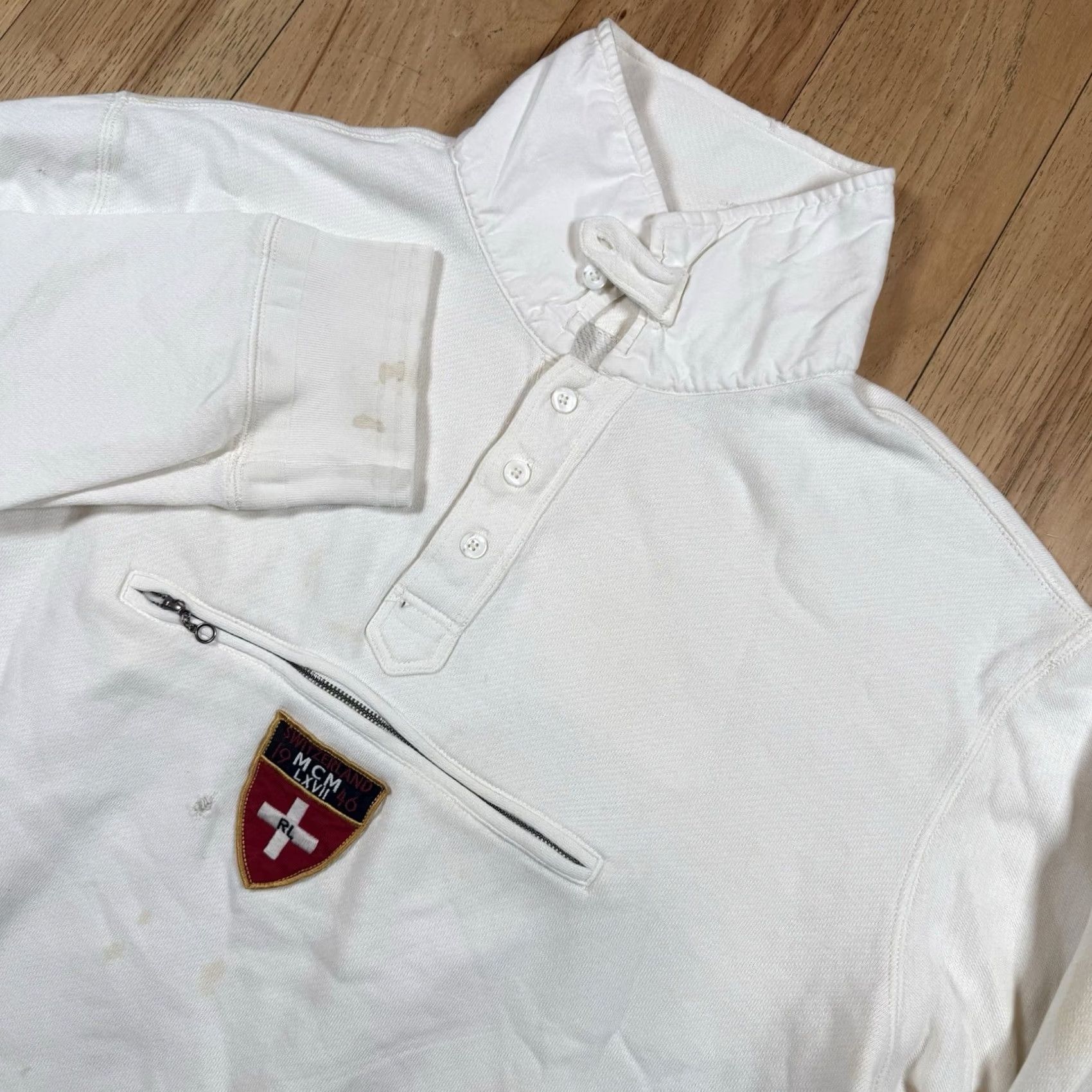 Polo Ralph Lauren VINTAGE Polo Ralph Lauren Sweatshirt Anorak Pullover Mens XXL White 2XL Switzerland Quarter Button Size US XXL / EU 58 / 5 - 2 Thumbnail