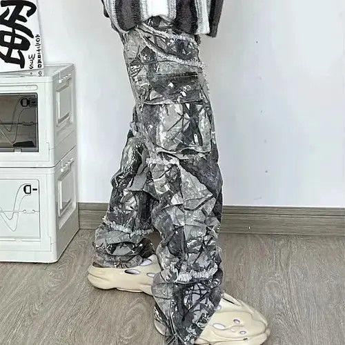 Vintage Grey Flared Camo Jeans Cargo Pant Size US 33 - 3 Thumbnail