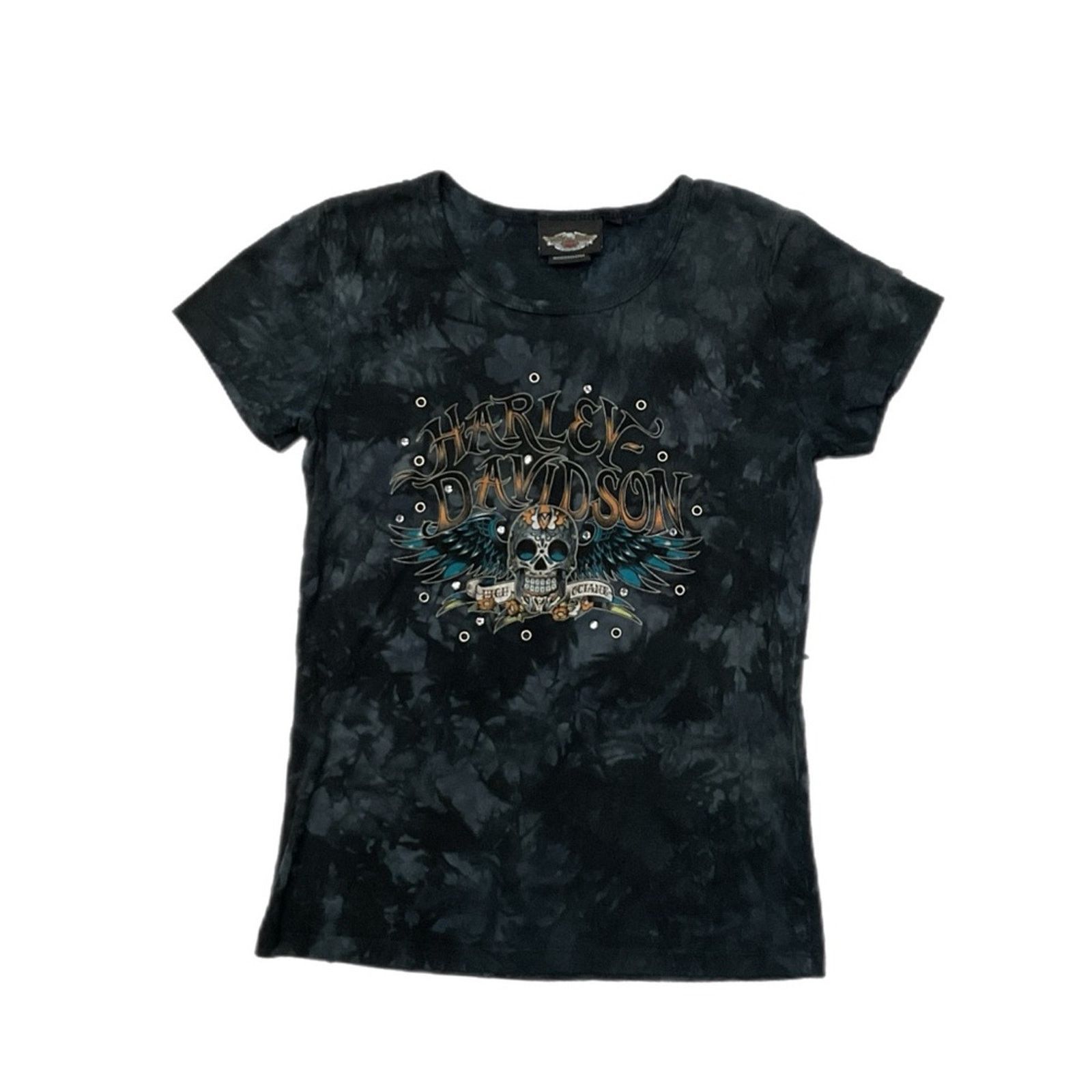Harley Davidson Harley-Davidson Y2K Rhinestone Tie-Dye Skull Graphic T-Shirt Size S / US 4 / IT 40 - 1 Thumbnail