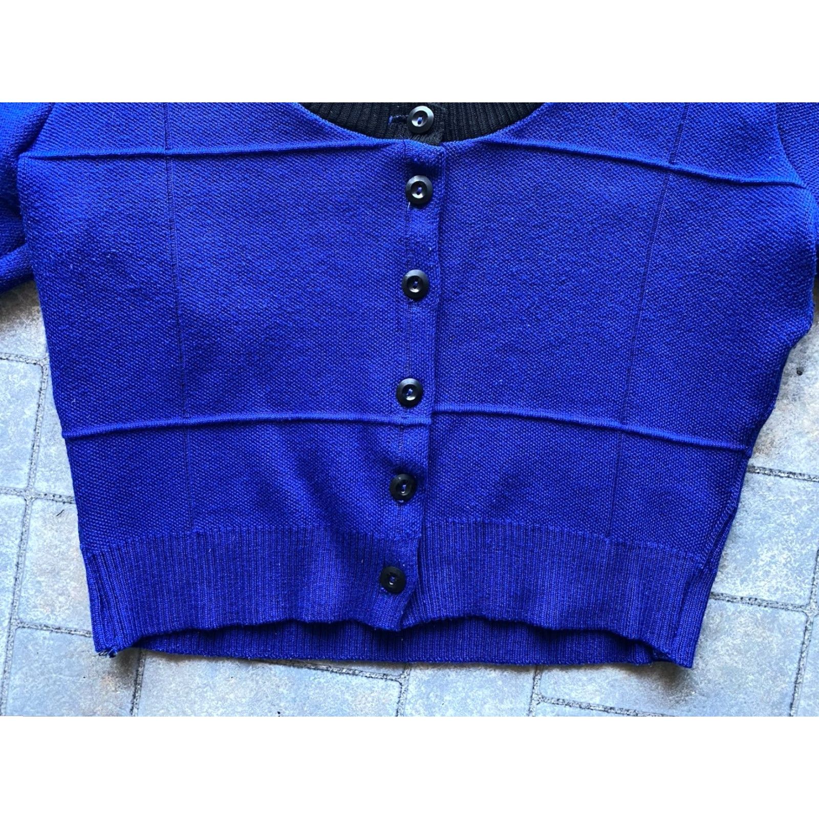 Vintage VINTAGE Elhoffer Design WOMENS SMALL Cropped Sweater Cardigan Blue White Made In USA Womens Small Cardigan USA Theme 90s? Size S / US 4 / IT 40 - 3 Thumbnail