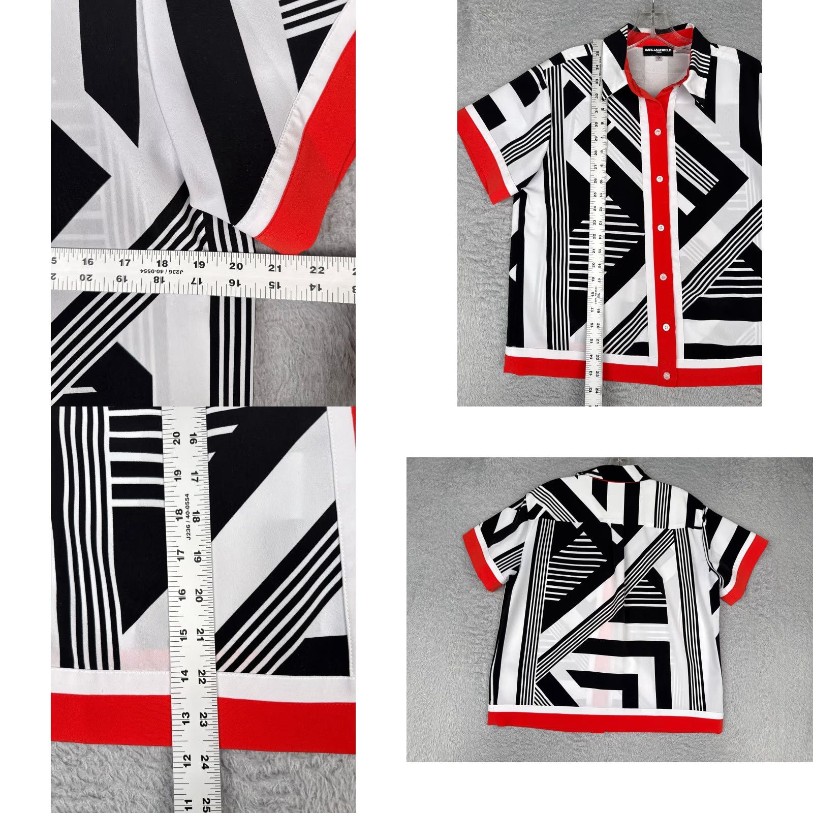 Karl Lagerfeld Karl Lagerfeld Shirt Women Small White Black Red Polyester Geometric Hawaiian Casual Workwear Logo Button Collar Short Sleeve Vintage: No Size S / US 4 / IT 40 - 8 Thumbnail