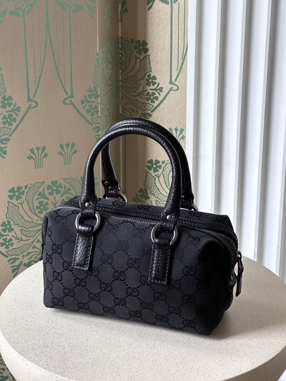 Gucci Mini Monogram Canvas Boston Hand Bag Leather 113010 in Black, Women's