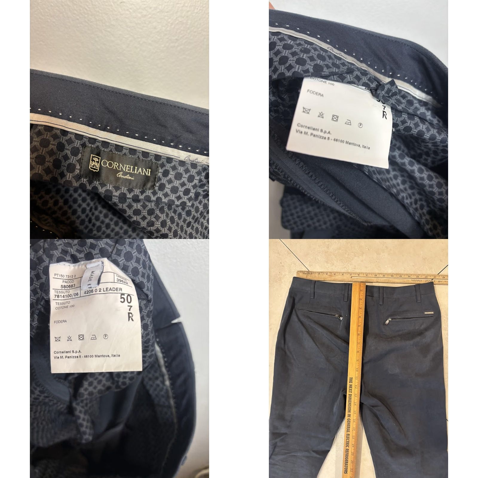 Corneliani Corneliani Pants Mens 50 Charcoal Cotton Chino Zip Back Pockets Tapered Front Flat Modern 34 in Gray Men Size US 34 / EU 50 - 8 Thumbnail