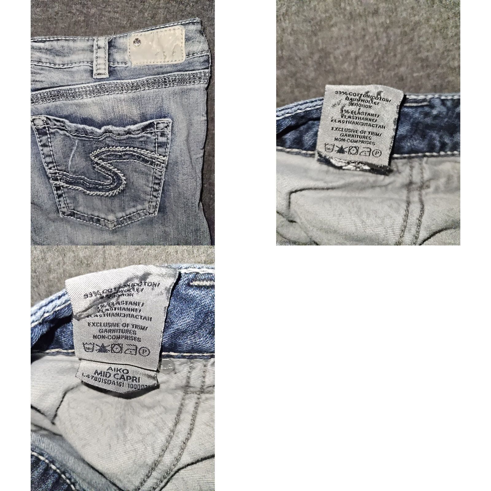 Vintage AIKO Silver Mid Capri Jeans Women's 34 Blue Embroidered Distressed Low Rise Capri Jeans Women Contemporary Denim City Logo 90s? Size 24" / US 00 / IT 34 - 8 Thumbnail