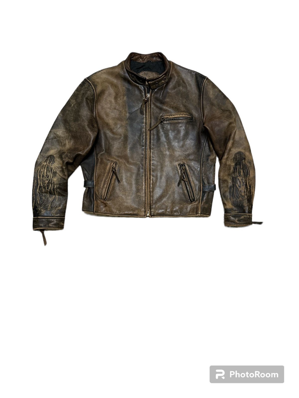 Other Real Leather Cafe Racer Jacket Biker Jacket Flame Stlye Size US L / EU 52-54 / 3 - 1 Thumbnail