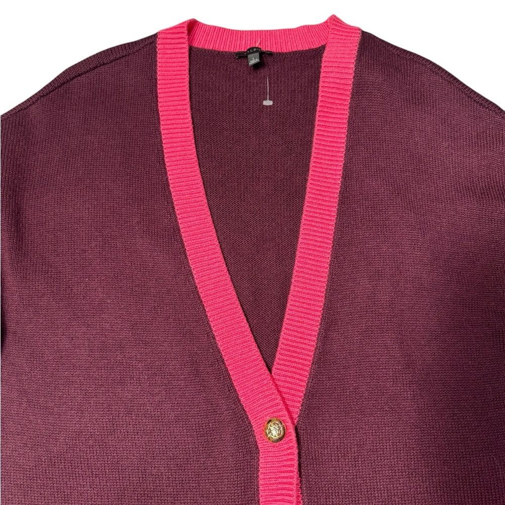 Talbots New Talbots V-Neck Tipped Cotton Burgundy Cardigan Size L Size L / US 10 / IT 46 - 5 Thumbnail