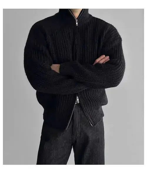 Other Vintage Double Zipper Black L Knit Stand-Up Jacket Coat Size US L / EU 52-54 / 3 - 5 Thumbnail