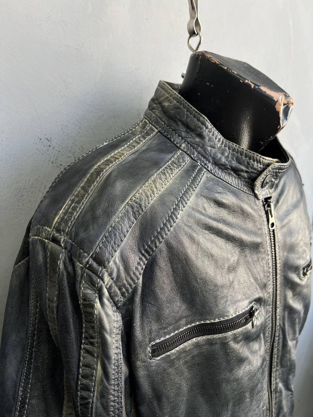 14th Addiction Washed leather racing zipper 14th addiction style jacket Size US XL / EU 56 / 4 - 4 Thumbnail