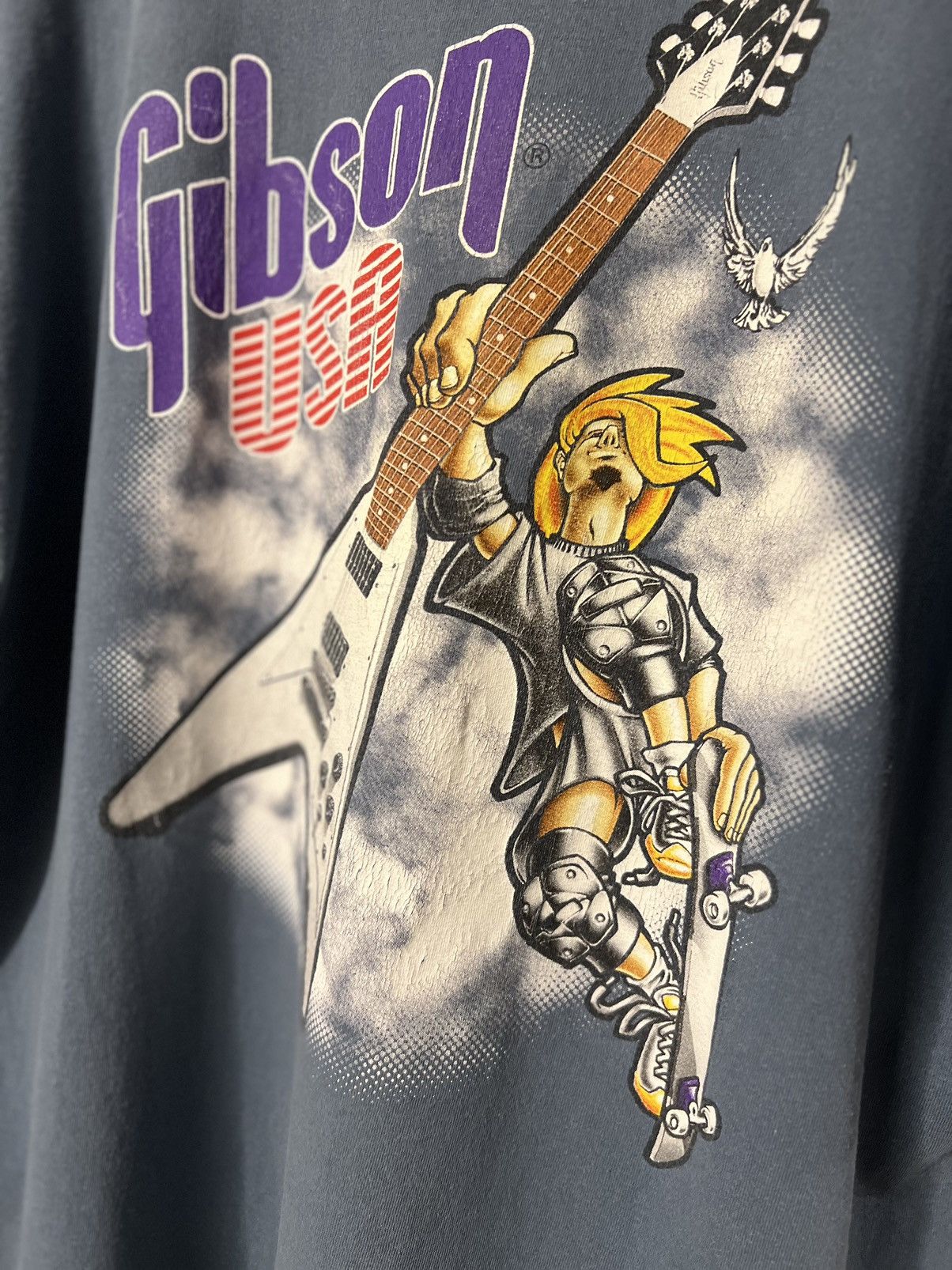 Band Tees × Vintage Vintage 90s Gibson Flying V Guitar Skateboarder T Shirt Size US XXL / EU 58 / 5 - 3 Thumbnail