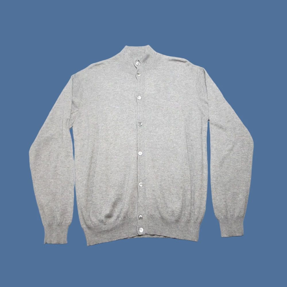 Angelo Nardelli Angelo Nardelli Cardigan Sweater Mens 56 Gray Wool Silk Blend Button Front Mock Neck Knit Casual Cardigan Size US XL / EU 56 / 4 - 1 Thumbnail
