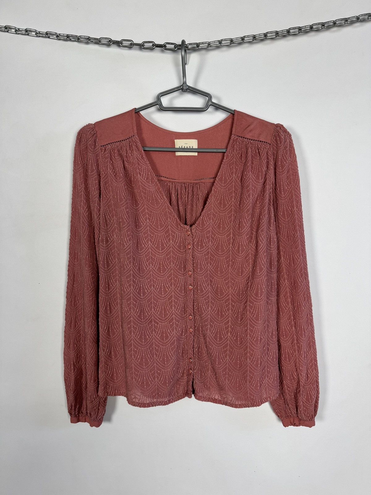 Sezane Sezane Paris Viscose Blouse Textured Long Sleeve Top Sz S/M Size S / US 4 / IT 40 - 1 Thumbnail