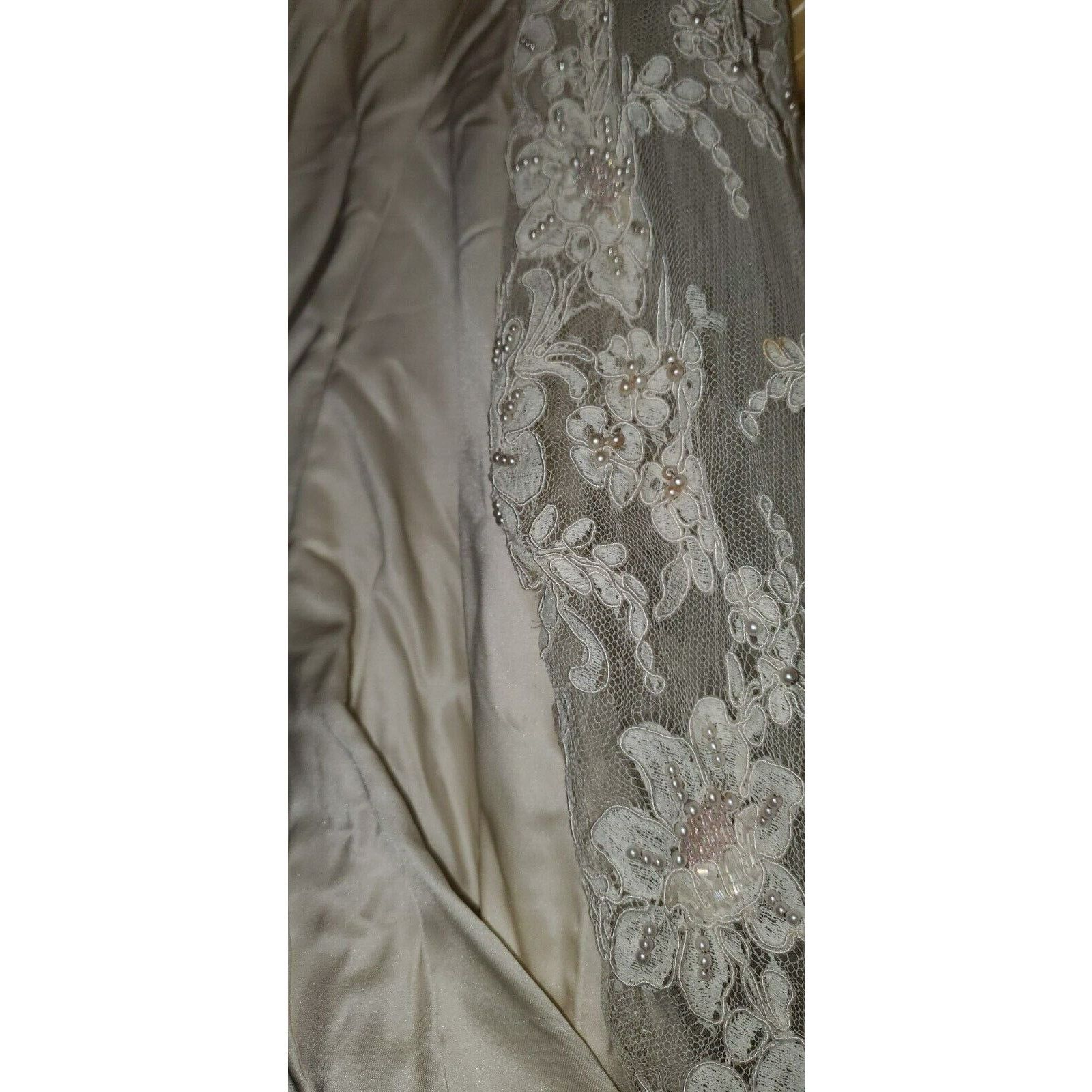 Handmade White Bridal Wedding Coat Jacket with Train Lace Sleeves 1XL Size XXL / US 16-18 / IT 52-54 - 4 Thumbnail
