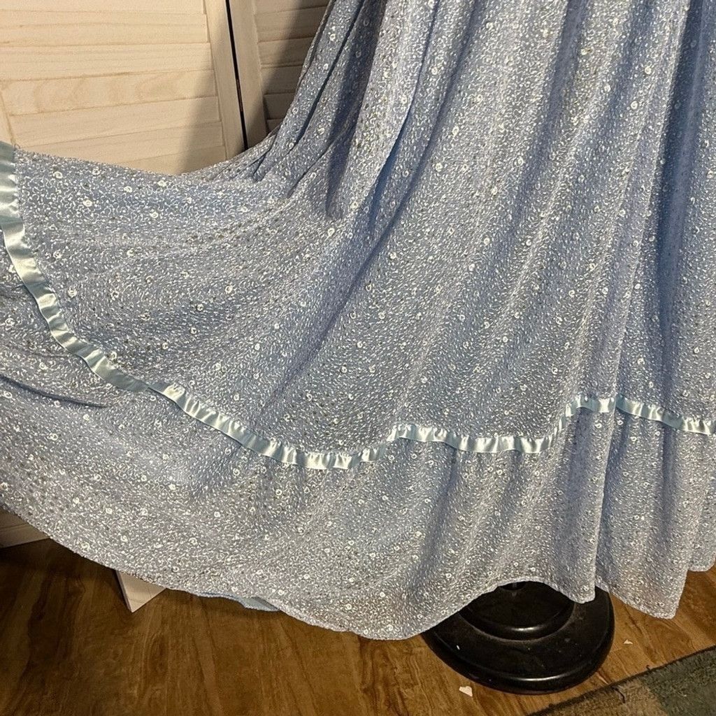 Vintage Vintage Peasant Dress Beaded Floral Puffed Sleeves Blue XL Size XXL / US 16-18 / IT 52-54 - 12 Thumbnail