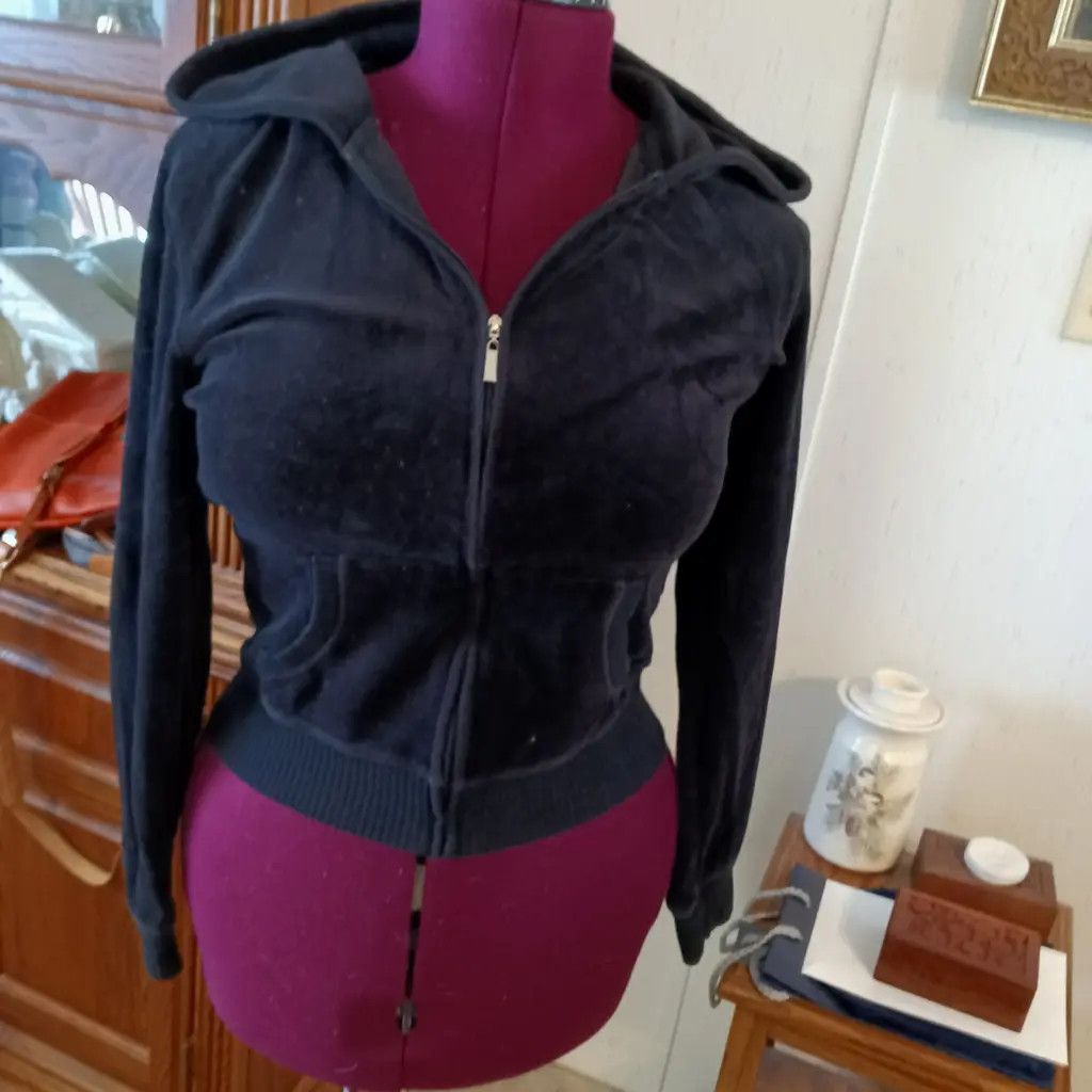 Victoria's Secret Victoria’s Secret Velour Zip Hoodie — Classic Black Y2K Size L / US 10 / IT 46 - 2 Thumbnail