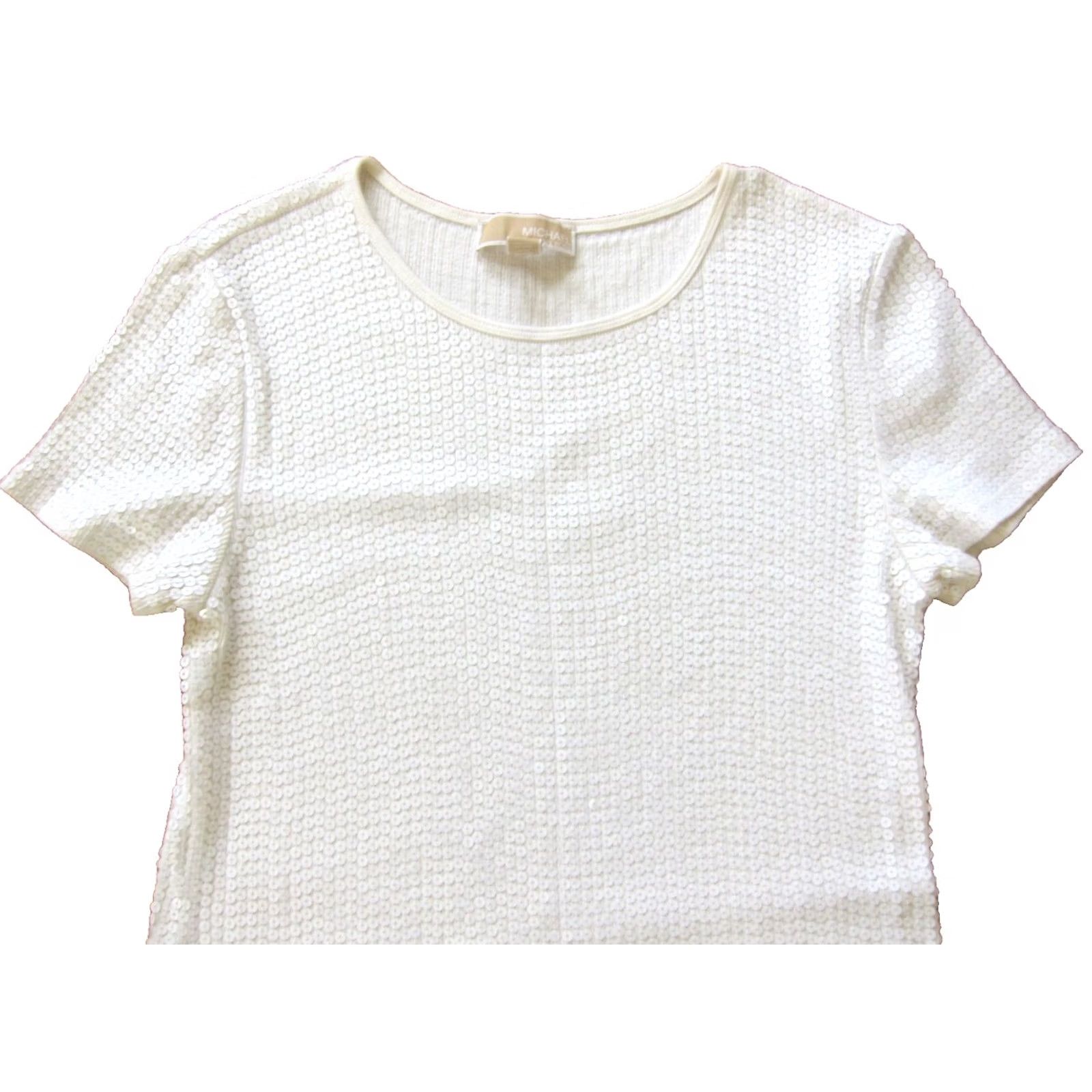 Michael Kors Michael Kors White Sequin Shimmer Short Sleeve Tunic Shirt Dress L - Adult Womens Regular XS? Size L / US 10 / IT 46 - 4 Thumbnail