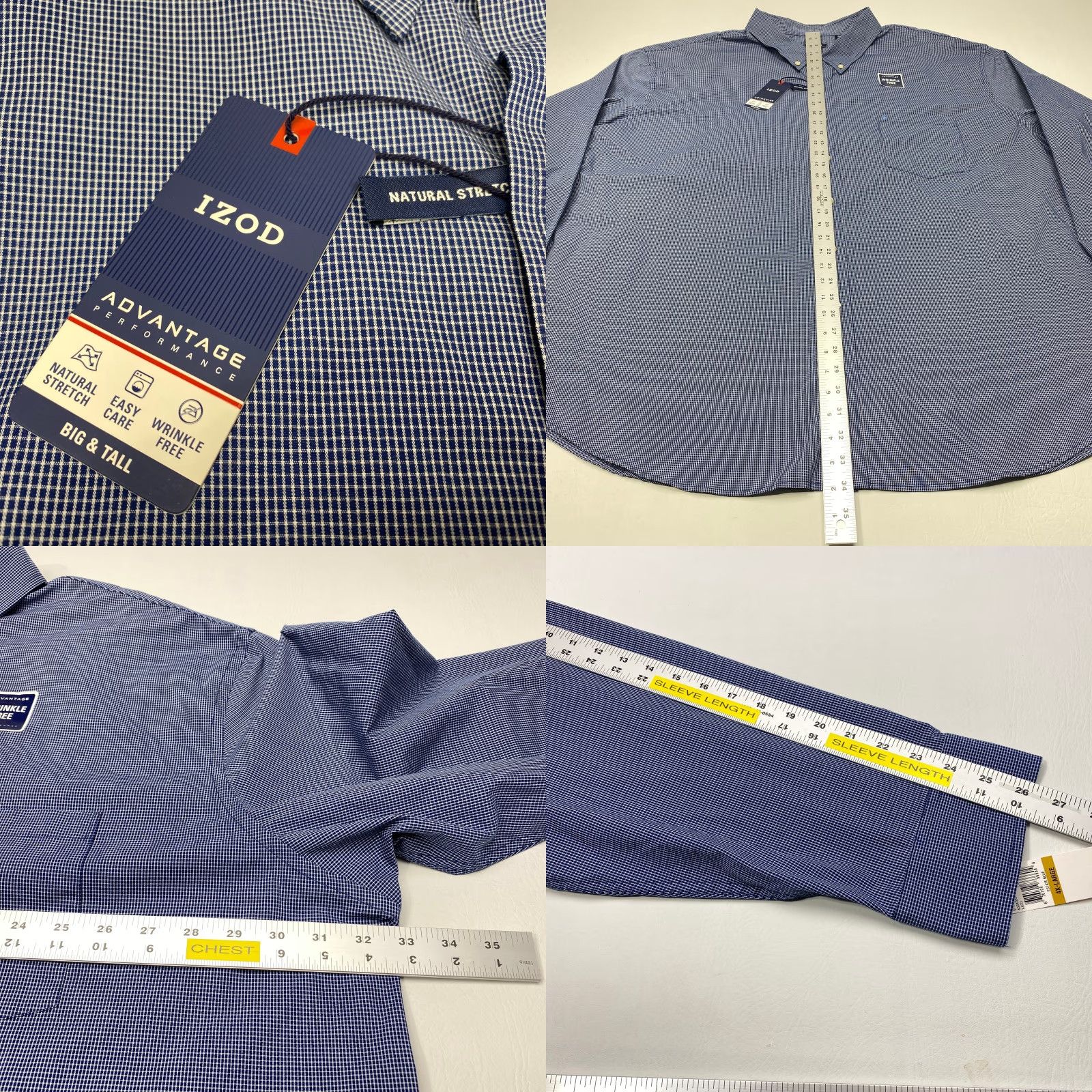 Izod IZOD Advantage Performance Shirt Mens 4XL Blue Check Shirt Wrinkle Free Stretch NWT Size US XXL / EU 58 / 5 - 8 Thumbnail
