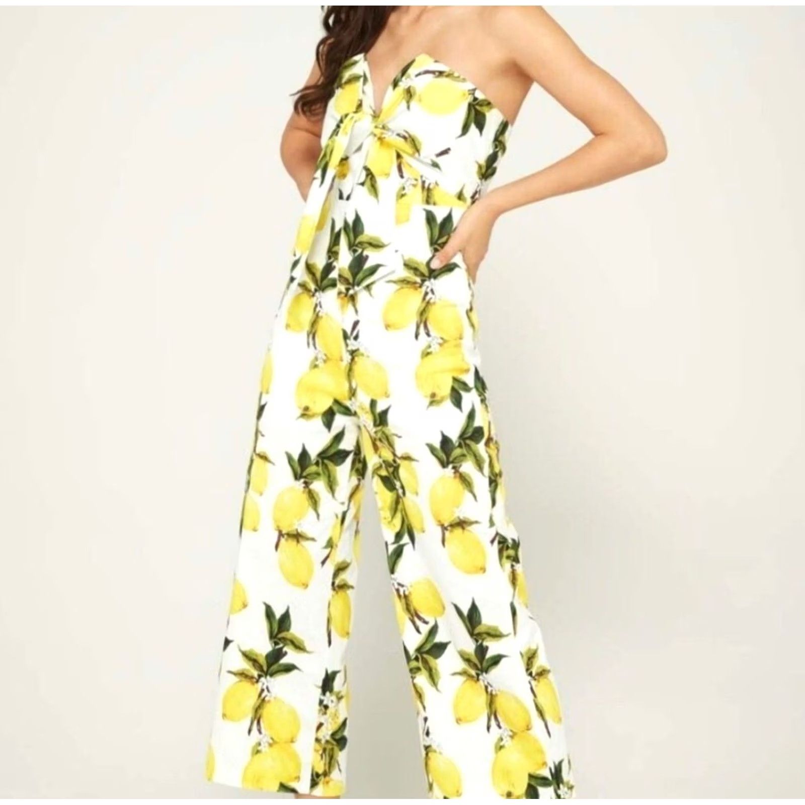 English Laundry English Factory Lemon Print Tie Strapless Jumpsuit White S Womens Tankless? Size 28" / US 6 / IT 42 - 2 Thumbnail