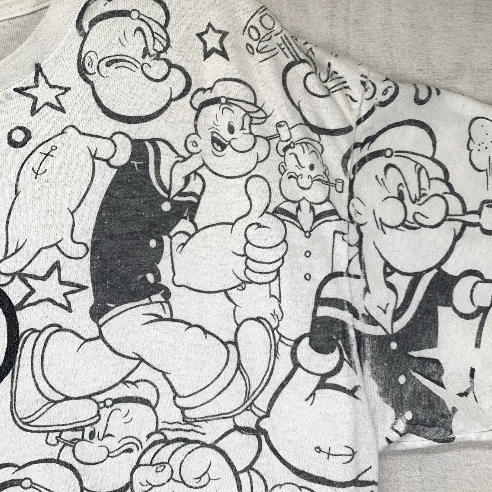 Liquid Blue Liquid Blue Popeye Shirt Mens Large White Graphic T-Shirt 90s Cartoon Slim Fit Size US L / EU 52-54 / 3 - 4 Thumbnail