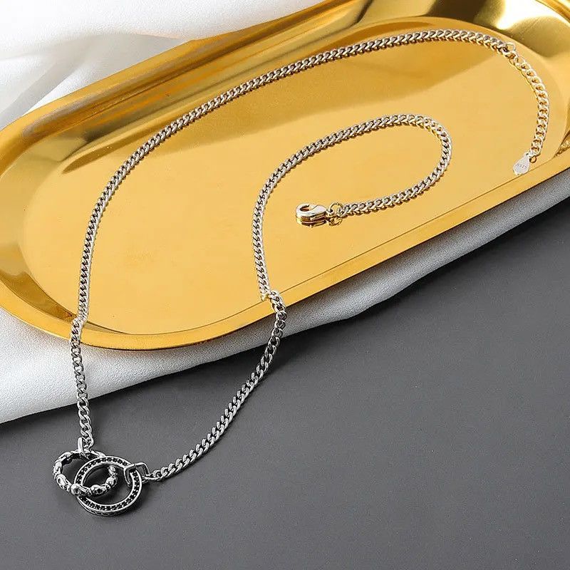 Vintage Skull Double Circle Necklace Size ONE SIZE - 2 Thumbnail
