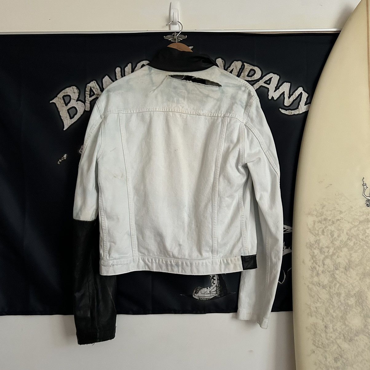 Helmut Lang SS03 Leather Sleeve Denim Jacket - legfisco.com.br