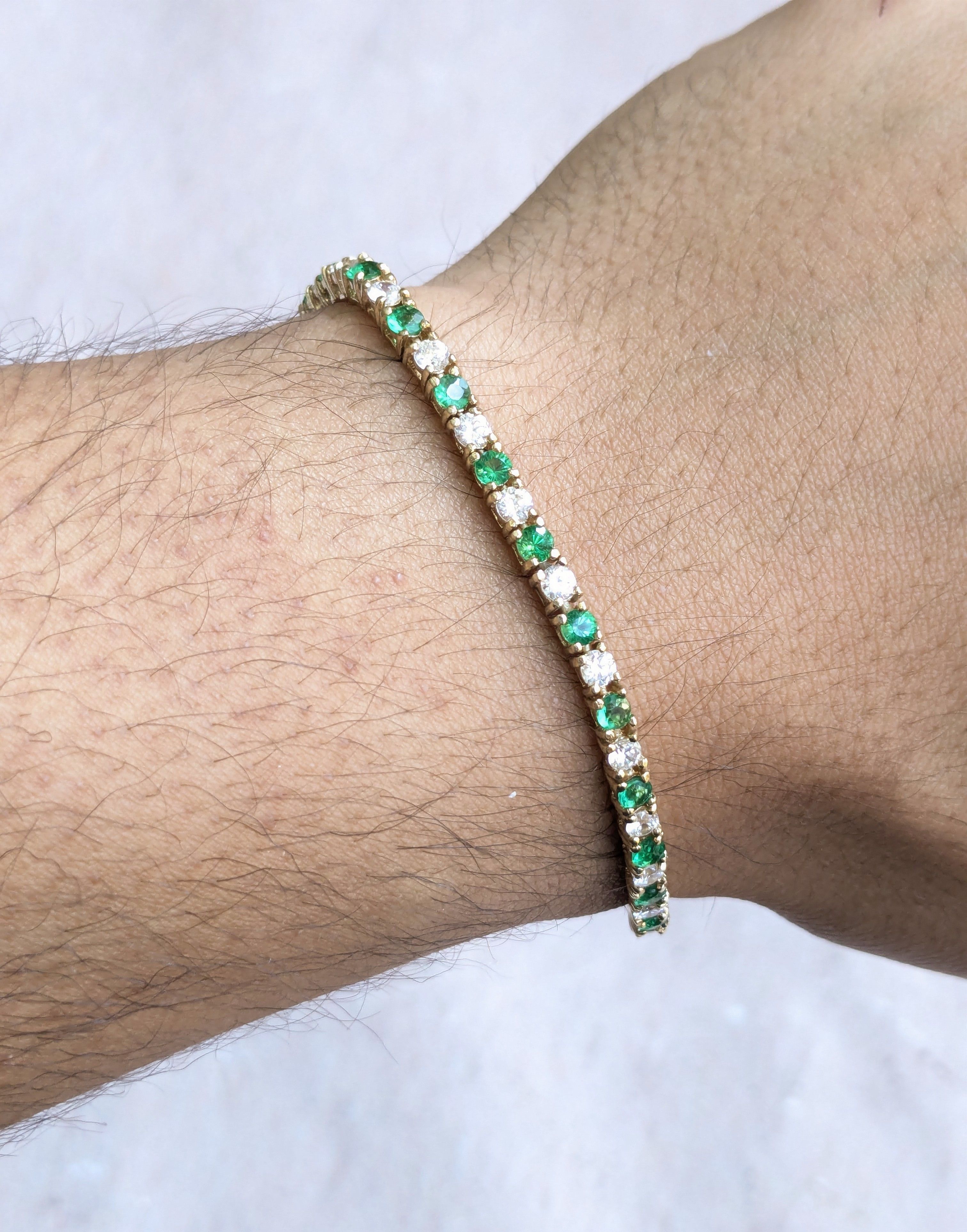 Jewelry Sterling Silver Tennis Bracelet Green Clear CZ Round 7.25 Size ONE SIZE - 11 Thumbnail