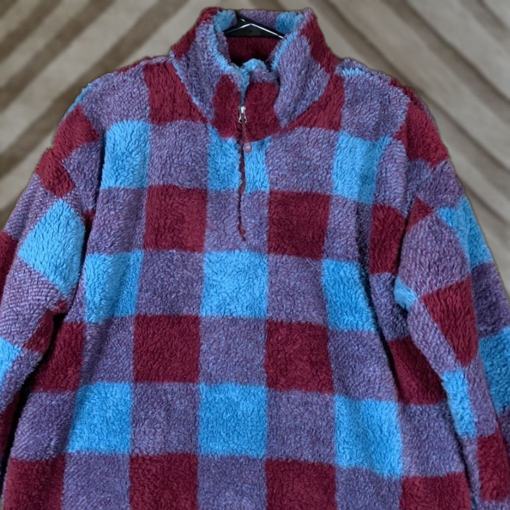 Eddie Bauer VINTAGE Eddie Bauer Womens Sweater Blue Plaid Ultra Soft 1/4 Zip Plush Fleece L Size L / US 10 / IT 46 - 1 Thumbnail