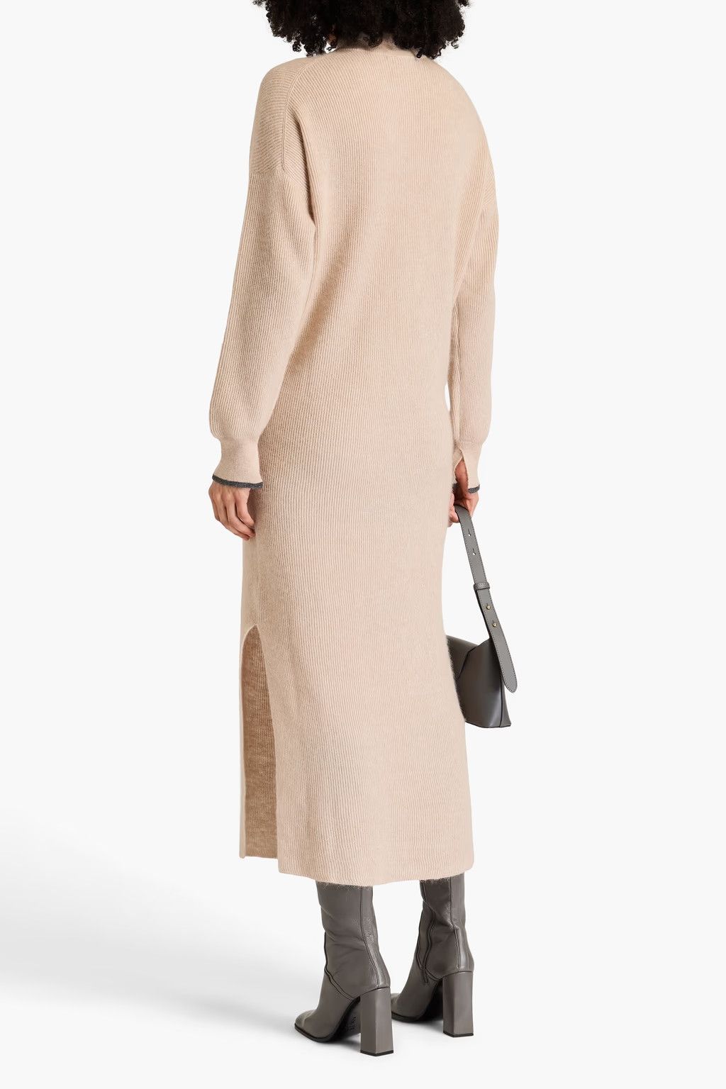 Brunello Cucinelli o1y0725 Midi Dress in Beige Size XL / US 12-14 / IT 48-50 - 3 Thumbnail