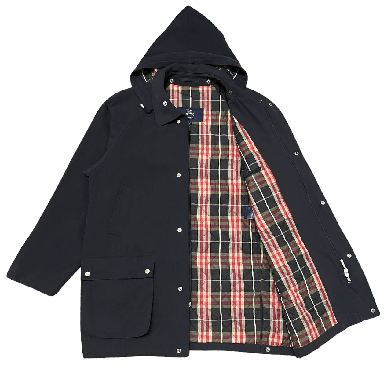 Burberry 🔥Pick🔥 Vtg Burberry London Red Nova Check Removable Hood Size US XL / EU 56 / 4 - 1 Thumbnail