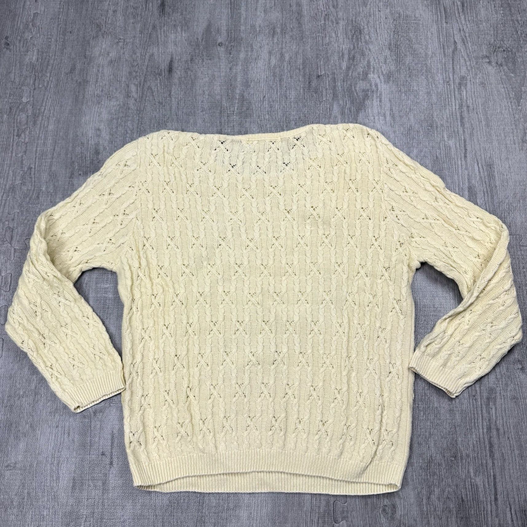 Orvis VINTAGE 90s Orvis Women's Cable Knit Pullover Sweater Size L Butter Yellow Long Sleeve Regular Fit Size L / US 10 / IT 46 - 7 Thumbnail