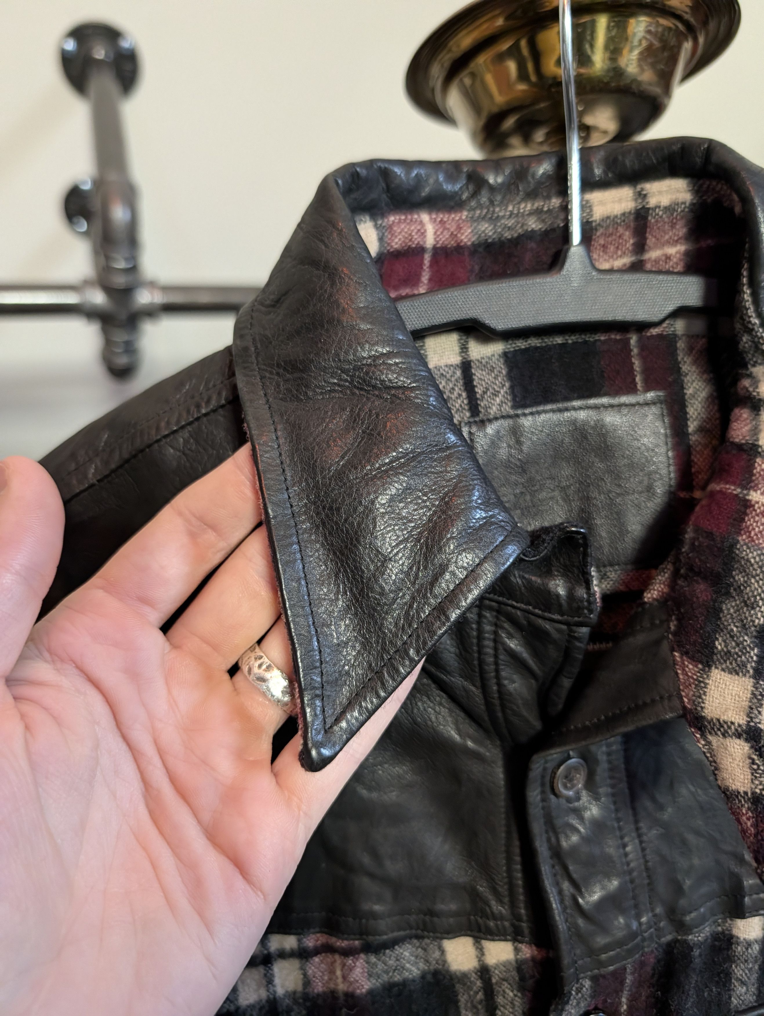 Isamu Katayama Backlash Leather/Wool Plaid Flannel Western Shirt Jacket SM Size US S / EU 44-46 / 1 - 7 Thumbnail