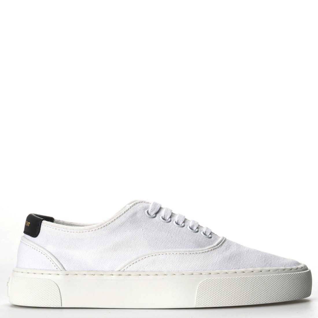 image of Saint Laurent Paris Oc11Z10524 Venice -Trimmed Cotton-Canvas Sneakers In White, Women's (Size 6)