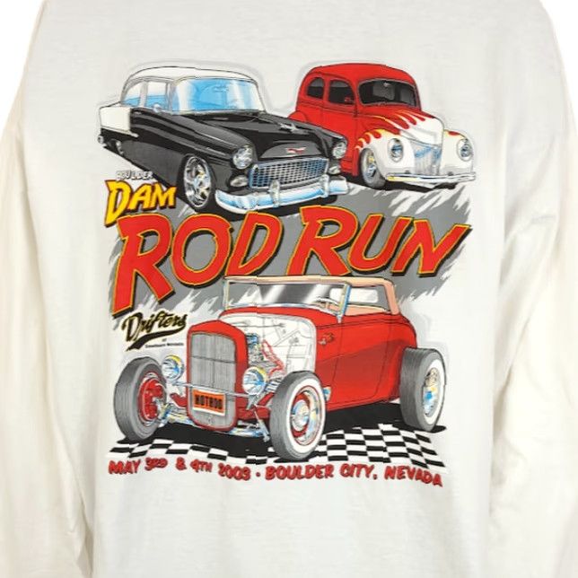 Hanes VINTAGE Hanes T-Shirt Mens 2XL White Cotton Crew Neck Long Sleeve Y2K 2003 Hot Rod Car Show Double-Sided Graphic Print Size US XXL / EU 58 / 5 - 4 Thumbnail