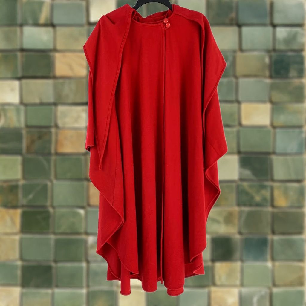 Vintage VINTAGE C'est Simone Coat Wool Cape Hooded Long Red Knit Wool C'est Simone Women 52" Large Coat Mens Womens Girls Size L / US 10 / IT 46 - 1 Thumbnail