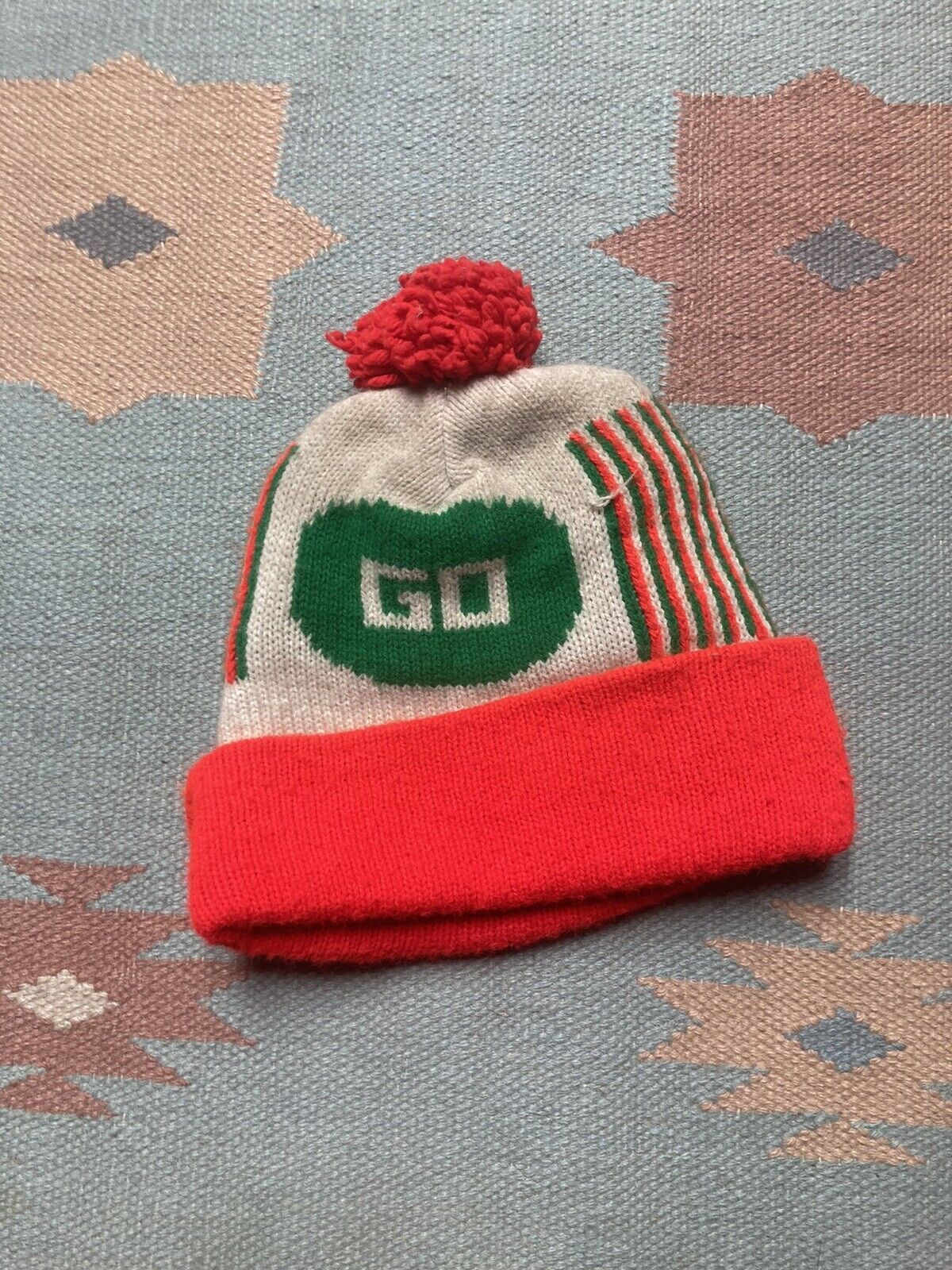 Vintage 70s beanie hat skull cap stop go novelty print winter ski Size ONE SIZE - 4 Thumbnail