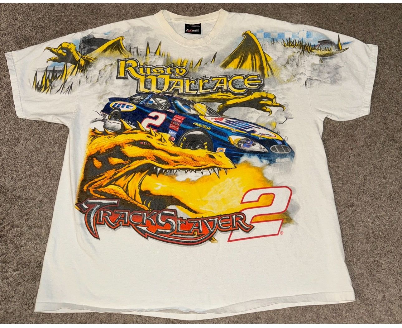 Image of Chase Authentics x Nascar Vintage Rusty Wallace Track Slayer Aop Shirt in White, Men's (Size 2XL)